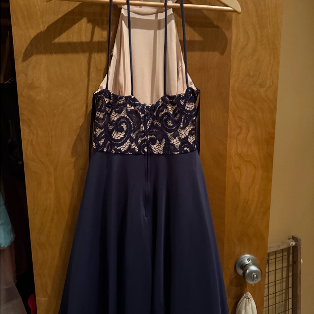 B Darlin Navy and Cream Lace Dress